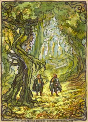 Treebeard aka Fangorn with Merry and Pippin