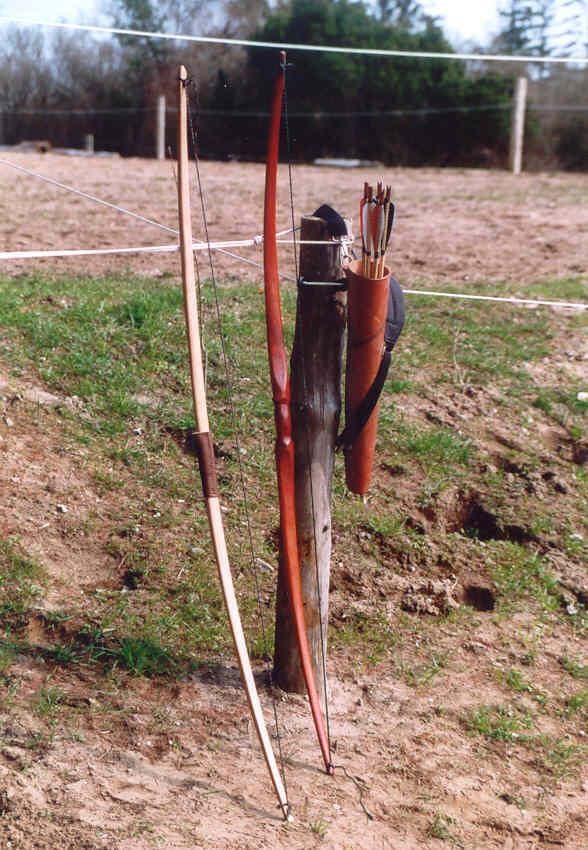 Bows and quiver on stands for use
