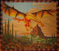 Smaug comes out of the Lonely Mountain, mosaic by Elatan-(T).